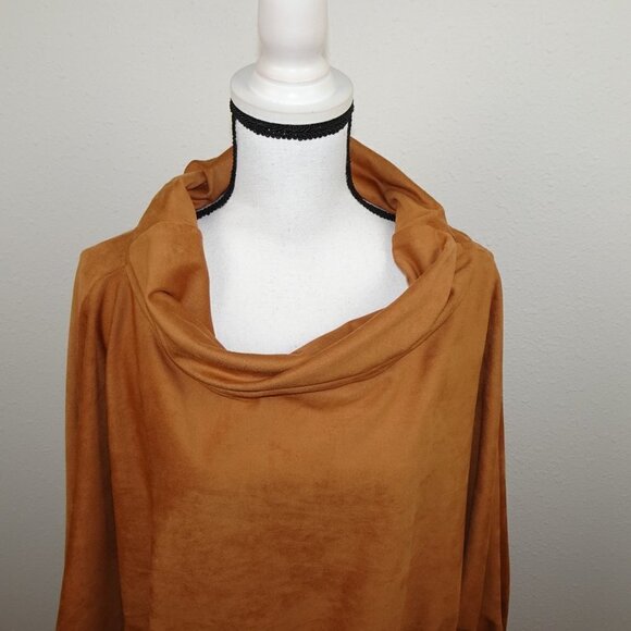 Bryn Walker Cowl Neck Top Women's Plus Size 3X Brown Stretch Faux Suede MADE USA - Picture 3 of 10